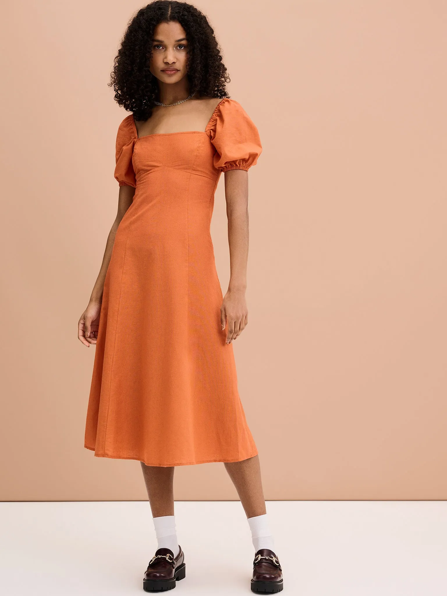 Harriet Linen Dress in Brick Red