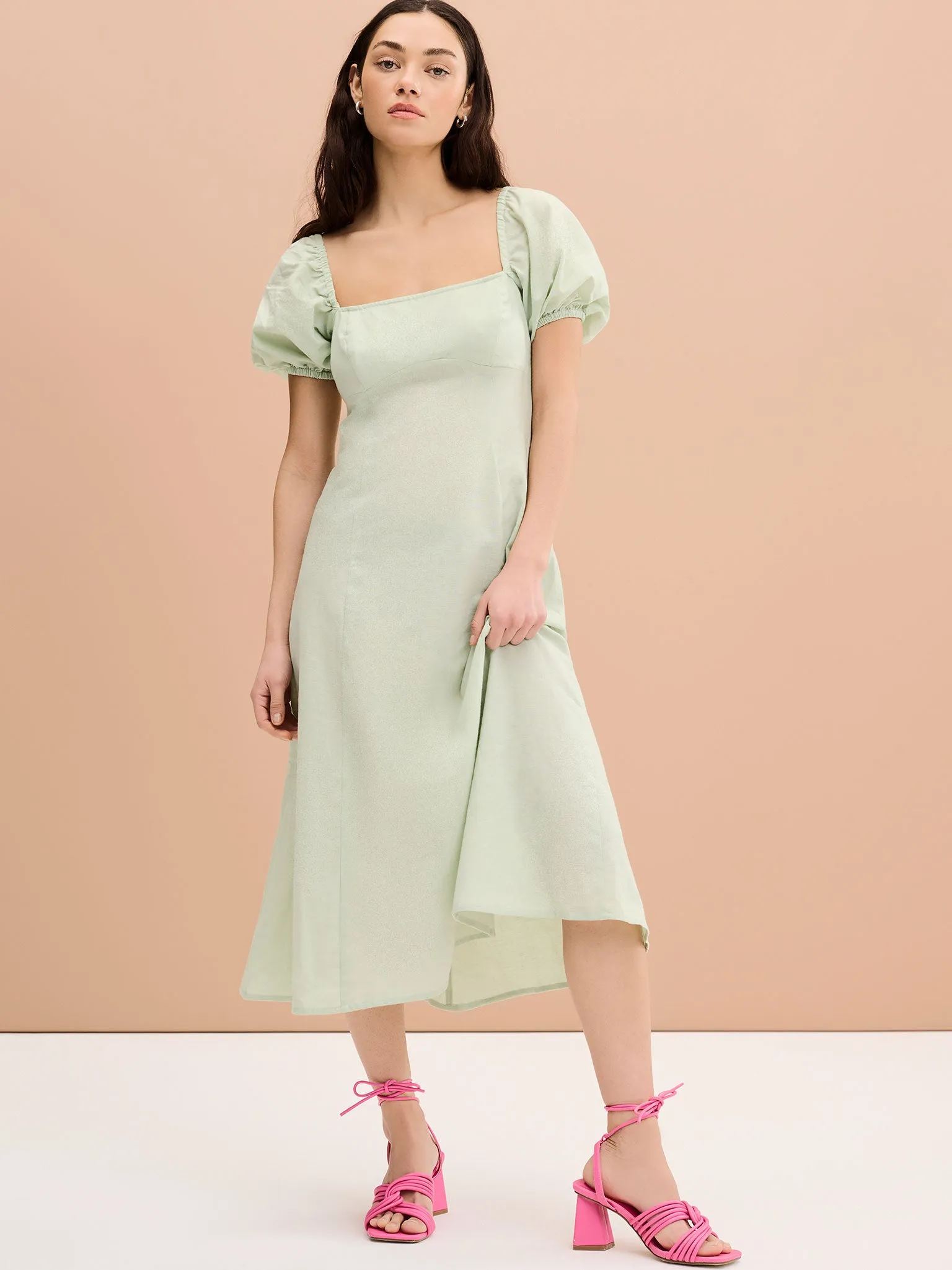 Harriet Linen Dress in Sage Green