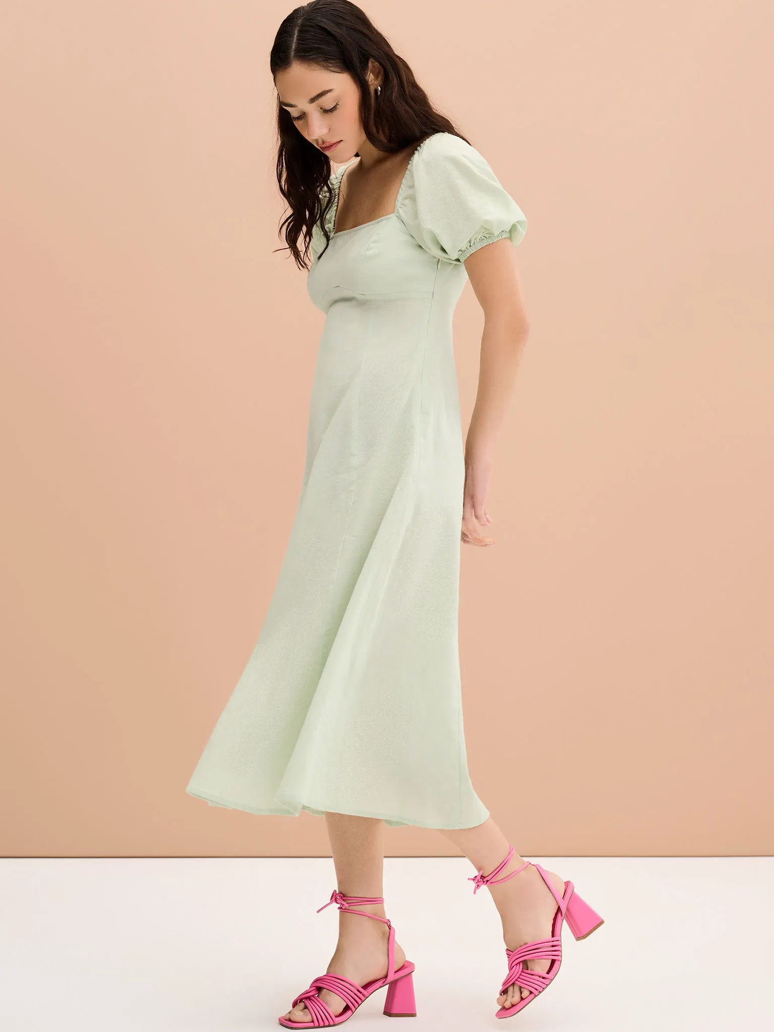 Harriet Linen Dress in Sage Green