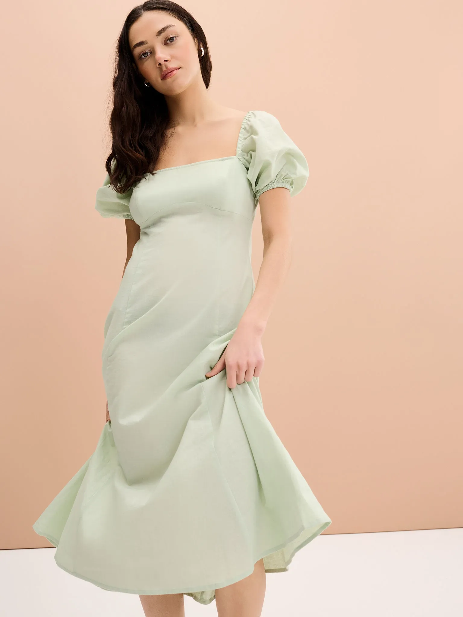 Harriet Linen Dress in Sage Green