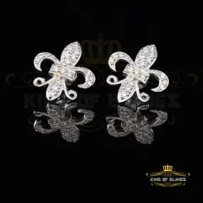 King of Blings- 925 White Silver Women's Fleur de Lis Screw Back 0.36ct Cubic Zirconia Earrings