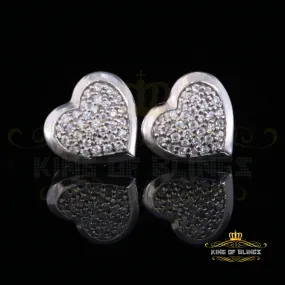 King of Blings- Aretes Para Hombre 925 White Silver 0.71ct Cubic Zirconia Heart Women's Earrings