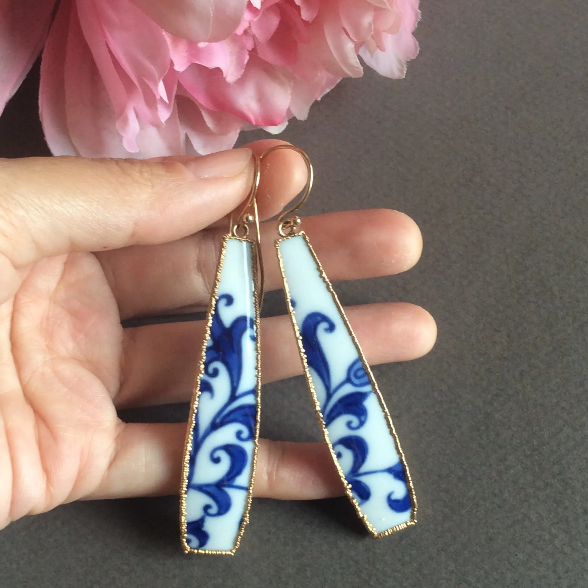 Long porcelain hook earrings