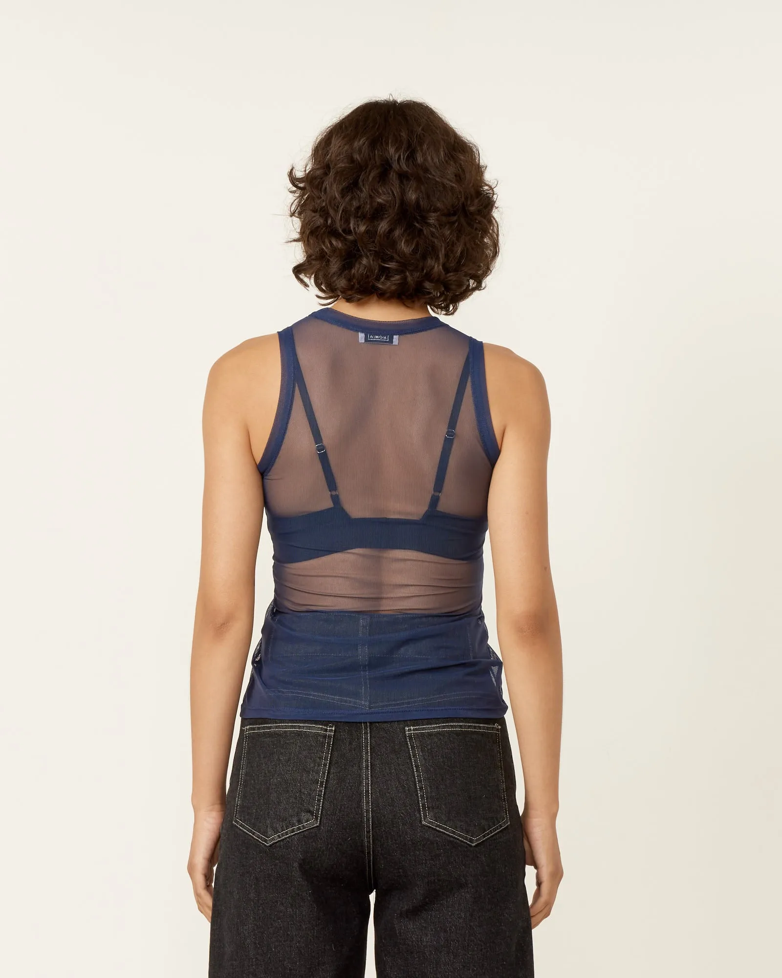 Mesh Gathered Bungee Tank in Midnight