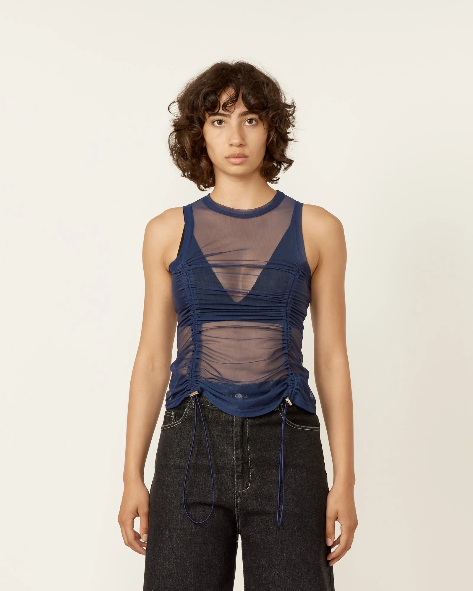 Mesh Gathered Bungee Tank in Midnight