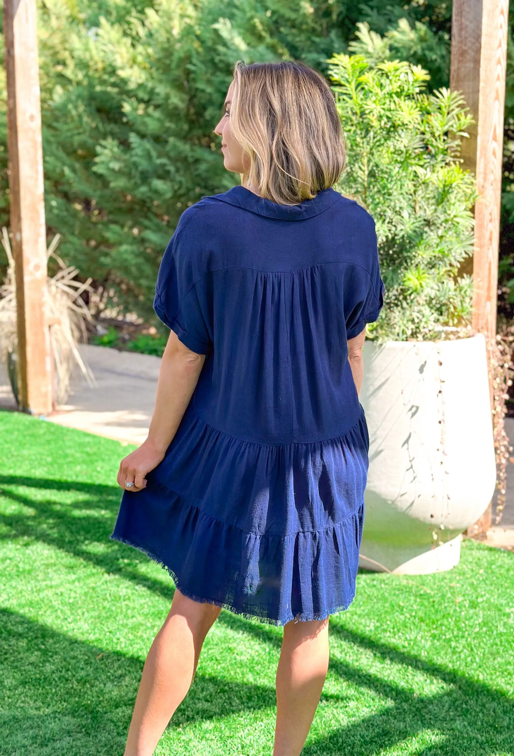 Nikoleta Linen Shirtdress in Navy