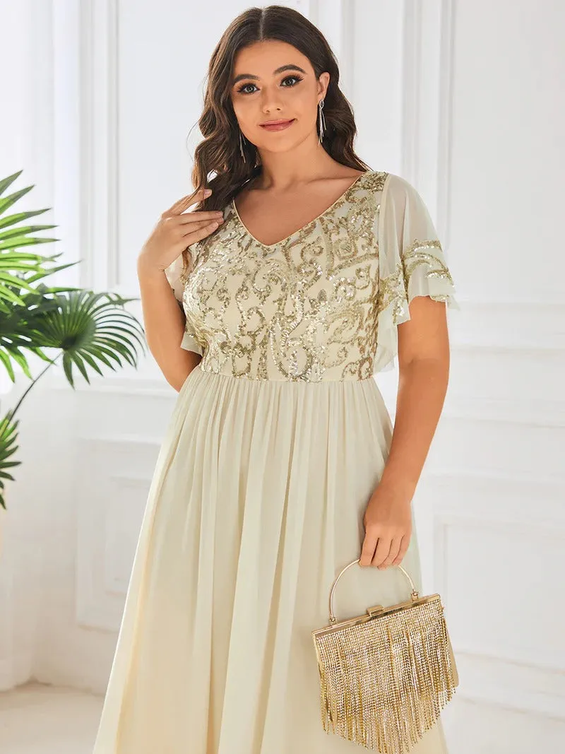 Plus Short Ruffles Sleeves V Neck Mother of the Bride Dresses