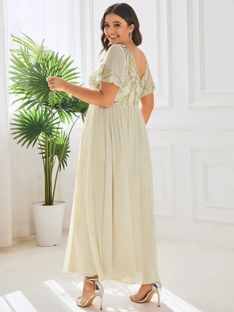 Plus Short Ruffles Sleeves V Neck Mother of the Bride Dresses