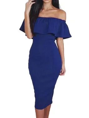 Pure Off-shoulder Ruffled Bodycon Party Dress