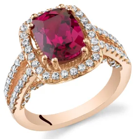 Ruby Rose Goldtone Halo Ring Sterling Silver Cushion Cut 2.75 Carats Size 5