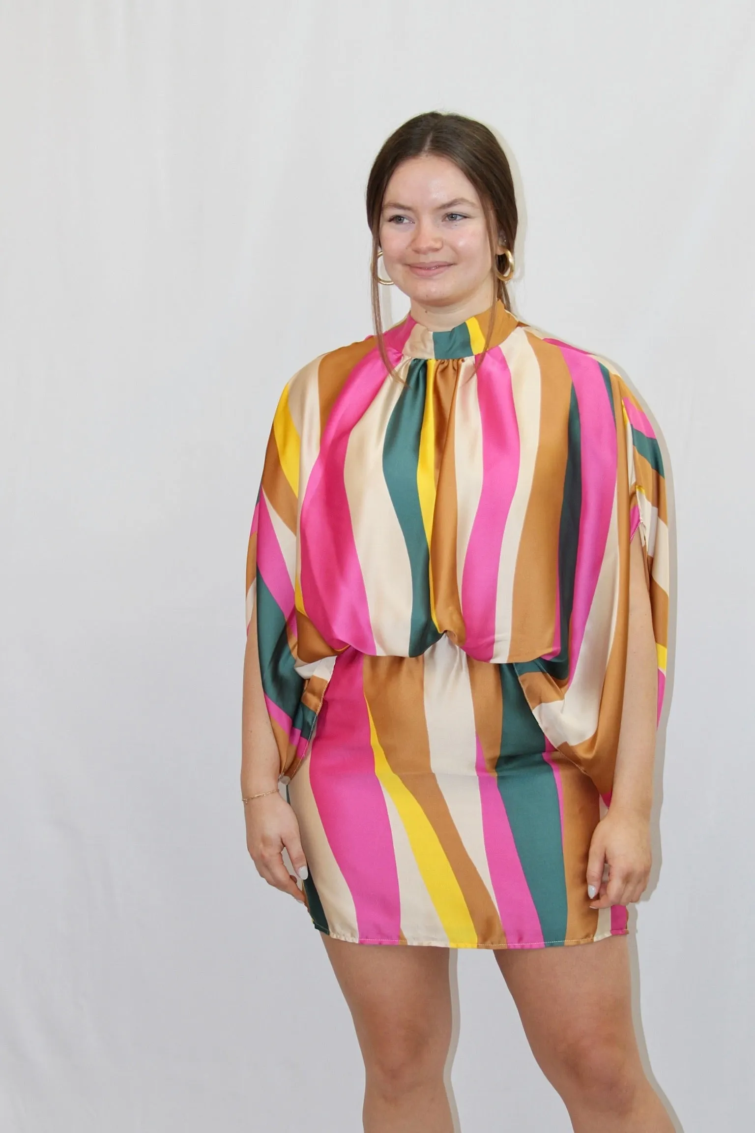 Sunset Wonders Mock Neck Caftan Mini Dress