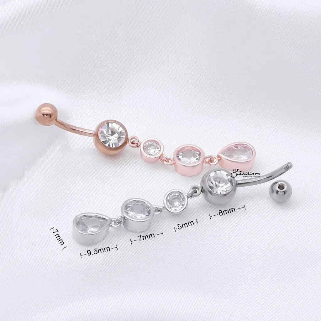 Triple CZ Dangle Belly Button Navel Ring - Rose Gold