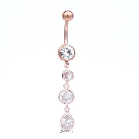 Triple CZ Dangle Belly Button Navel Ring - Rose Gold