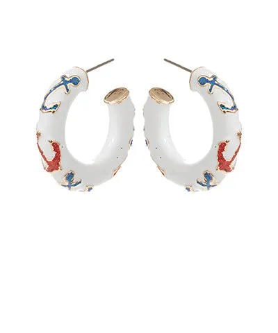 White Anchor Enamel Hoop Earrings