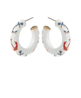 White Anchor Enamel Hoop Earrings