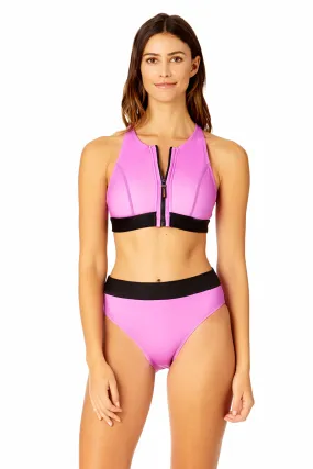 Women's Colorblock Zip Longline Bra Swim Top